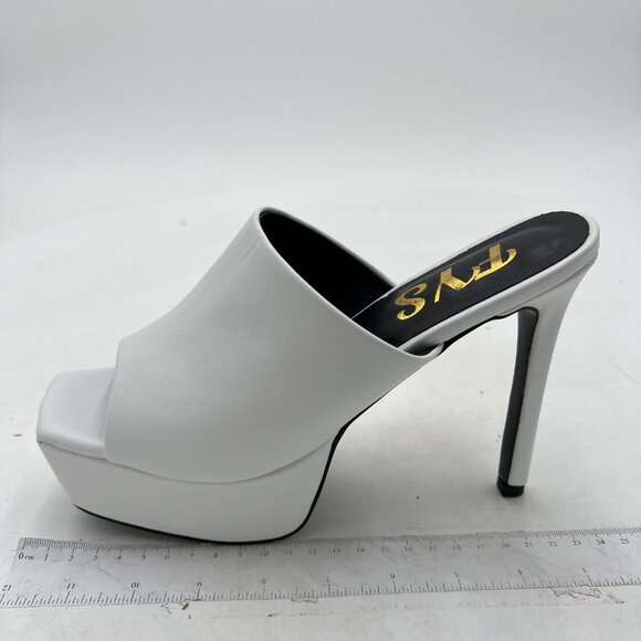FYS White Chunky High Heel Platform Mules Open Toe Dress Sandals Office Shoes - Picture 2 of 8